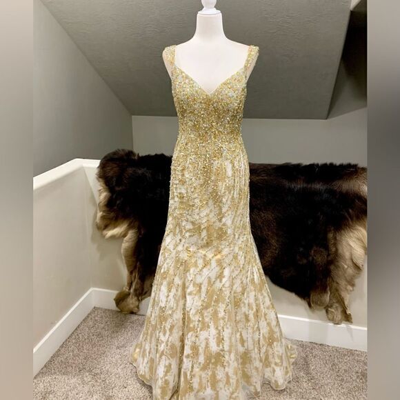 Stunning Custom Heavily Jeweled Mermaid Gown/All-over Crystal Beads & Sequins - Picture 3 of 17